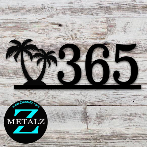 Palm Tree Metal House Number Sign: Powder Coated Outdoor Address Plaque