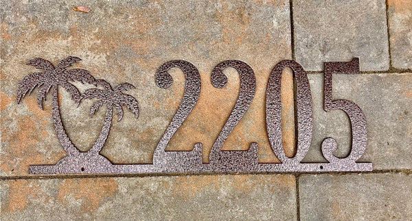 Palm Tree Metal House Number Sign: Powder Coated Outdoor Address Plaque