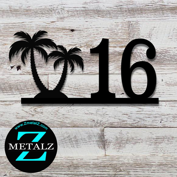 Palm Tree Metal House Number Sign: Powder Coated Outdoor Address Plaque