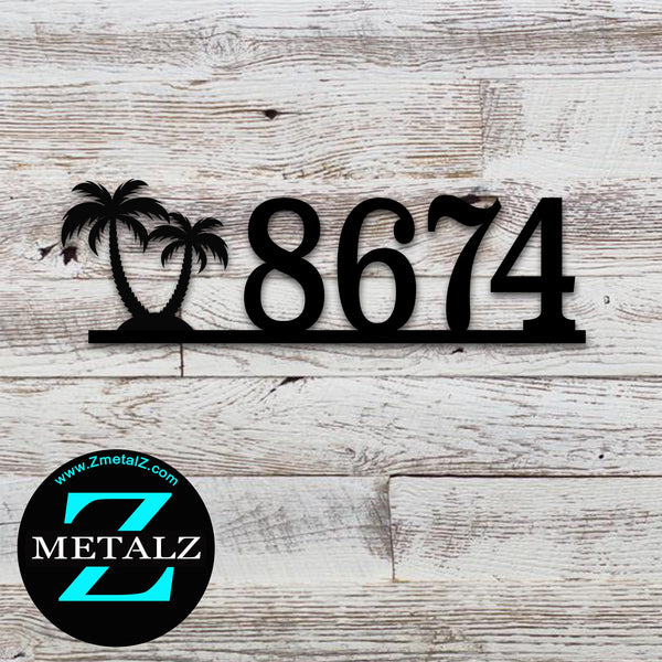 Palm Tree Metal House Number Sign: Powder Coated Outdoor Address Plaque