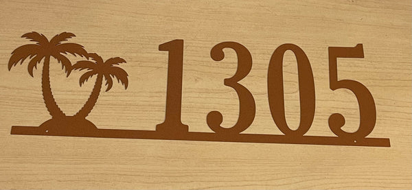 Palm Tree Metal House Number Sign: Powder Coated Outdoor Address Plaque