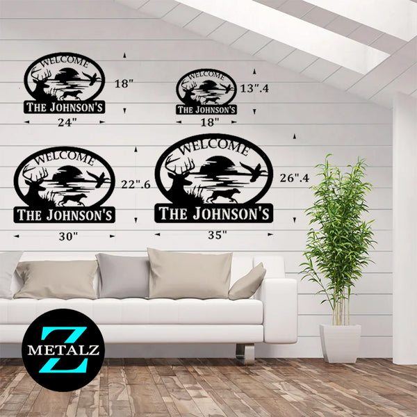 Personalized Metal Deer Family Name Sign: Mountain Scene Monogram