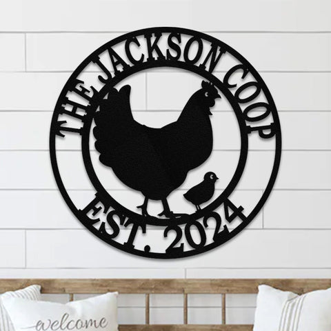 Personalized Chicken Coop Sign: Custom Farmhouse Decor, 16 Gauge Steel Custom Metal Name Sign WALL ART