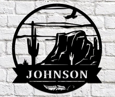 Personalized Desert Metal Name Sign: Powder Coated Wall Decor