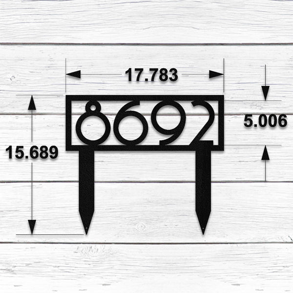 Metal House Number Sign with In-Ground Stakes - Powder Coated Steel