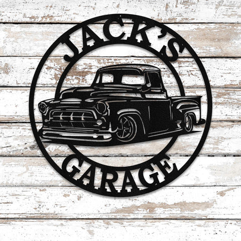 Personalized 1950s Chevy Pickup Metal Sign | Custom Garage Wall Art | Vintage Truck Decor for Man Cave | Unique Gift for Truck Lovers