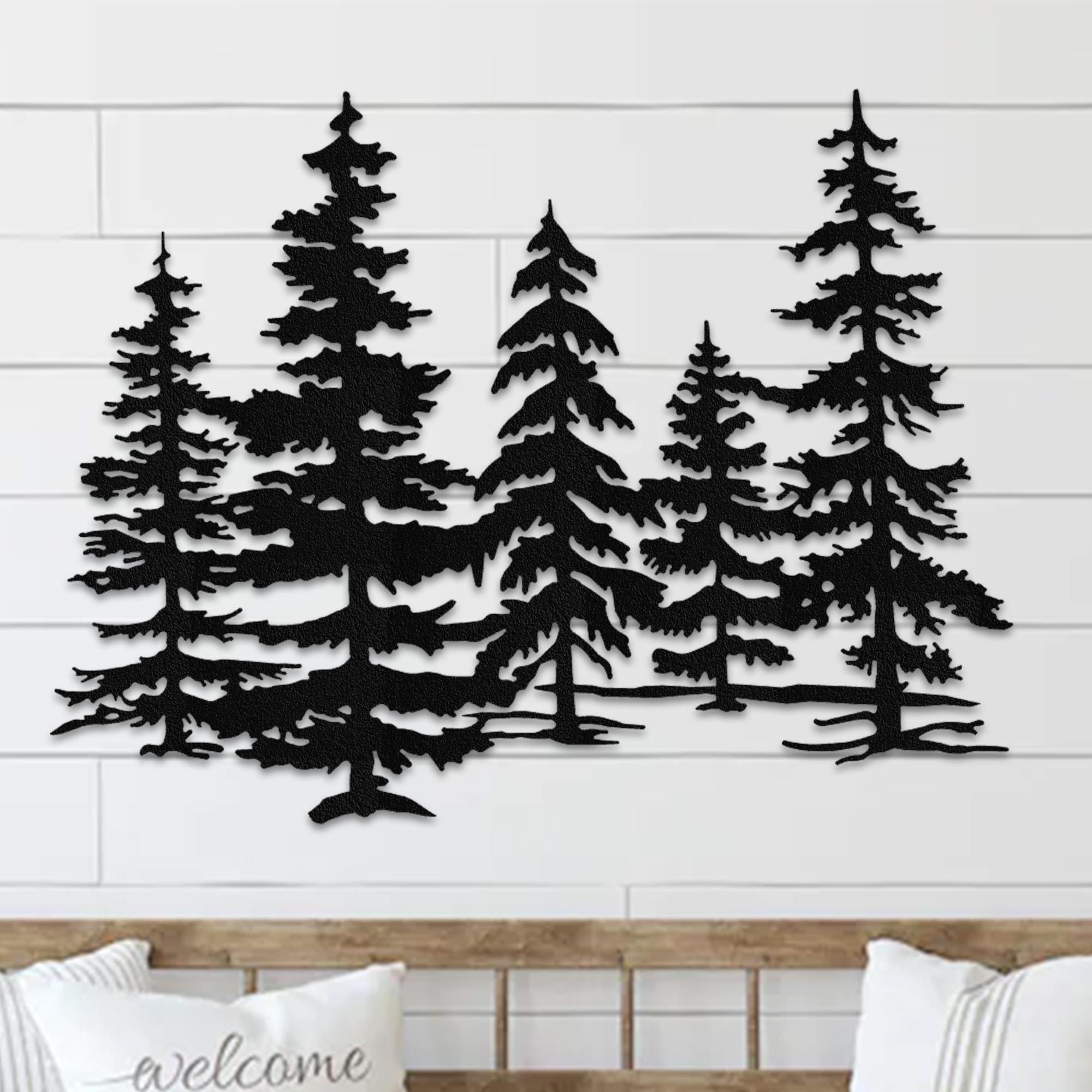 Wispy Pine Tree Metal Wall Art | Family Trees Home Decor | Steel Metal Wall Art Nature Decor l Cedar Tree Metal Sign Family.