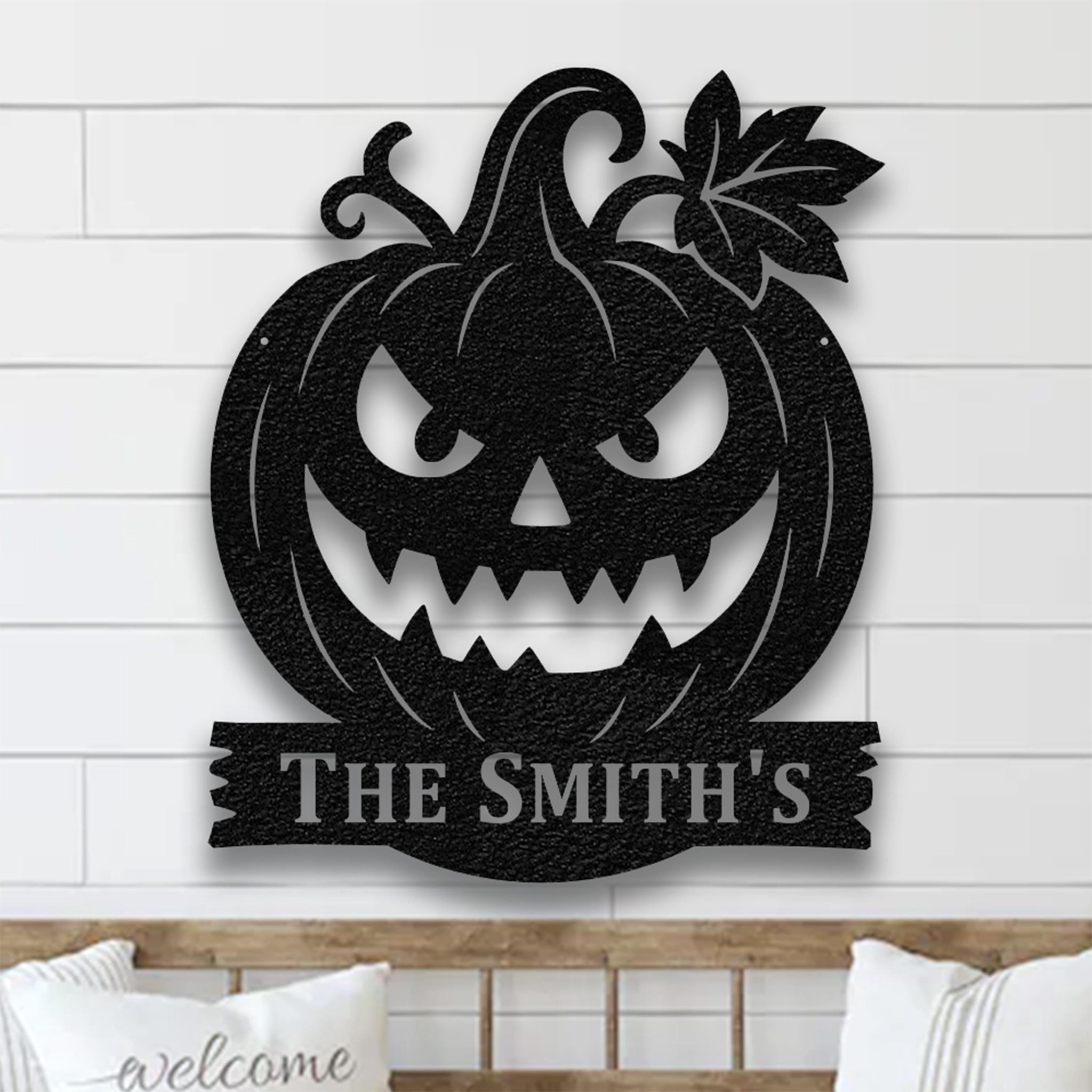 Round Personalized Metal Pumpkin. Monogram Sign. Halloween Gift. Family Name Sign. Outdoor Sign. Last Name Sign. Metal Sign. Front Door.