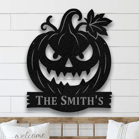 Round Personalized Metal Pumpkin. Monogram Sign. Halloween Gift. Family Name Sign. Outdoor Sign. Last Name Sign. Metal Sign. Front Door.
