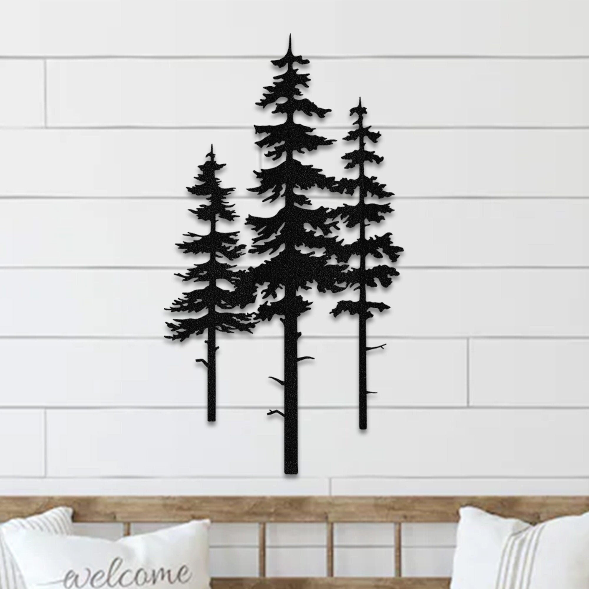 Pine Tree Metal Wall Art: Three Trees Nature Decor
