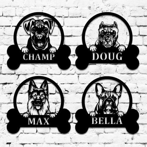 Custom Dog Breed Metal Sign: Personalized Pet Name Art