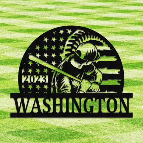 Personalized Baseball Metal Monogram Sign: Family Name, Outdoor Decor