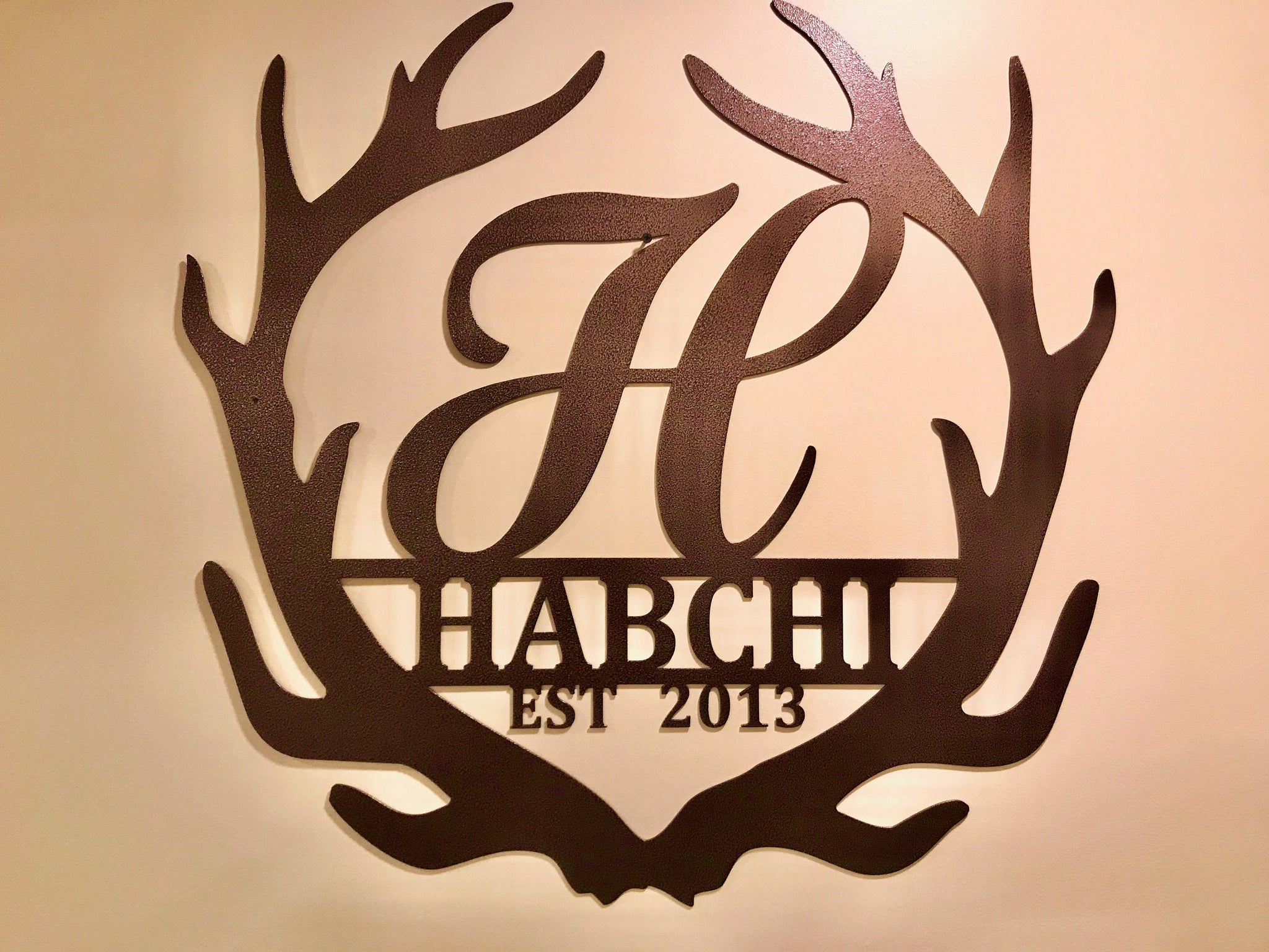 Antler Monogram: Personalized Metal Family Name Sign