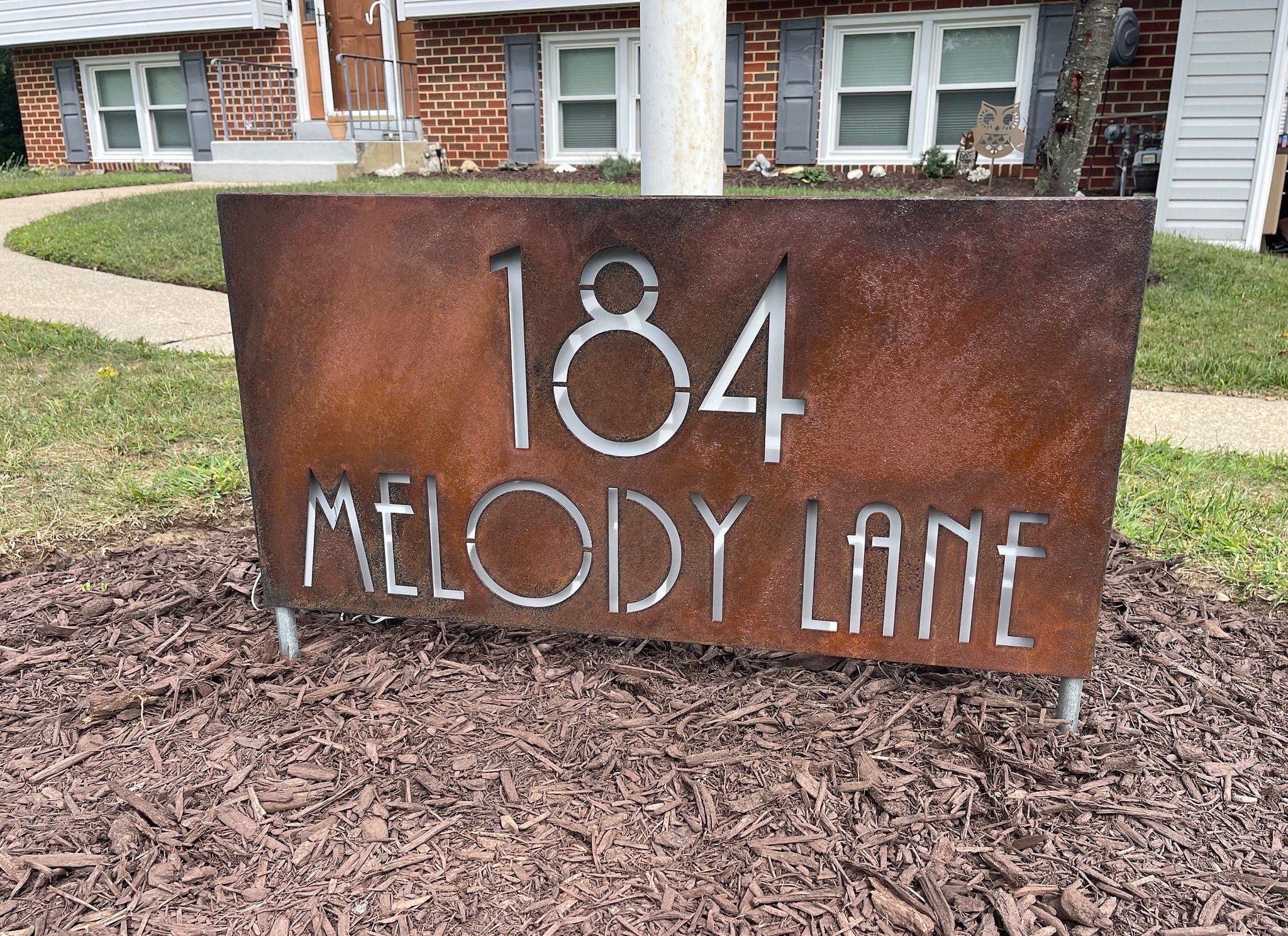 LED Metal Address Yard Sign: Rustic House Number Sign on Stakes
