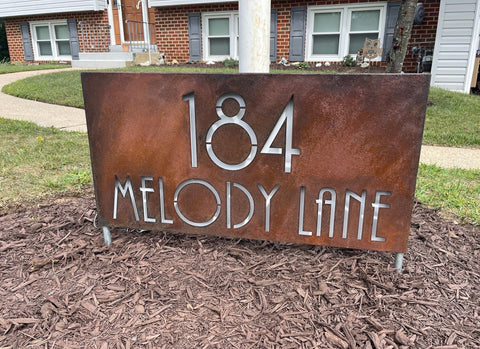 LED Metal Address Yard Sign: Rustic House Number Sign on Stakes