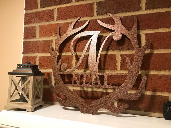 Antler Monogram: Personalized Metal Family Name Sign