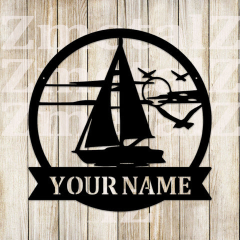 Sailboat sign Personalized Metal Monogram, Wedding Gift. Family Name Sign, Outdoor Name Sign, Anniversary, Last Name Sign,Front Door