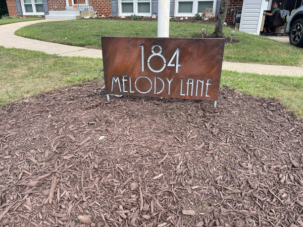 LED Metal Address Yard Sign: Rustic House Number Sign on Stakes