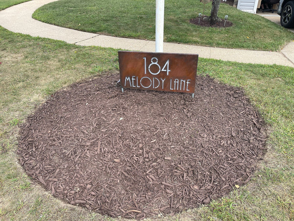 LED Metal Address Yard Sign: Rustic House Number Sign on Stakes