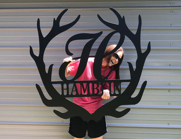 Antler Monogram: Personalized Metal Family Name Sign