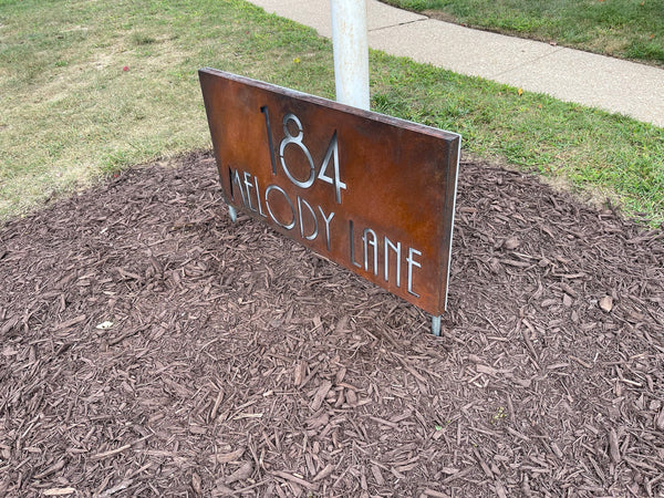 LED Metal Address Yard Sign: Rustic House Number Sign on Stakes