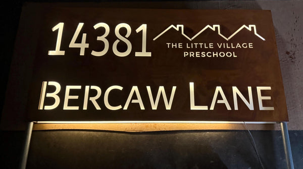 LED Metal Address Yard Sign: Rustic House Number Sign on Stakes