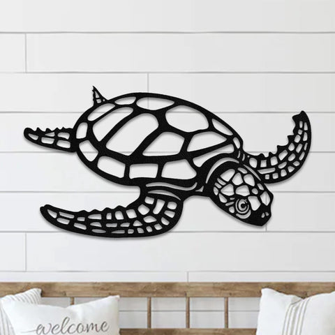 Metal Sea Turtle Wall Art: Hand Ground Steel Beach Decor