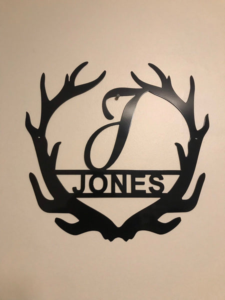 Antler Monogram: Personalized Metal Family Name Sign