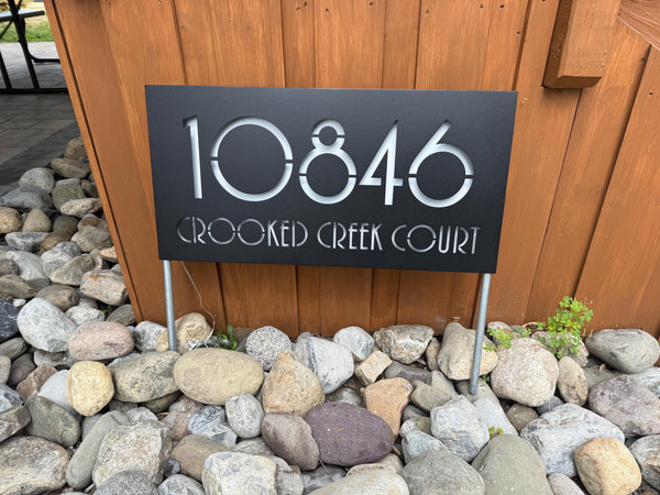 LED Metal Address Yard Sign: Rustic House Number Sign on Stakes