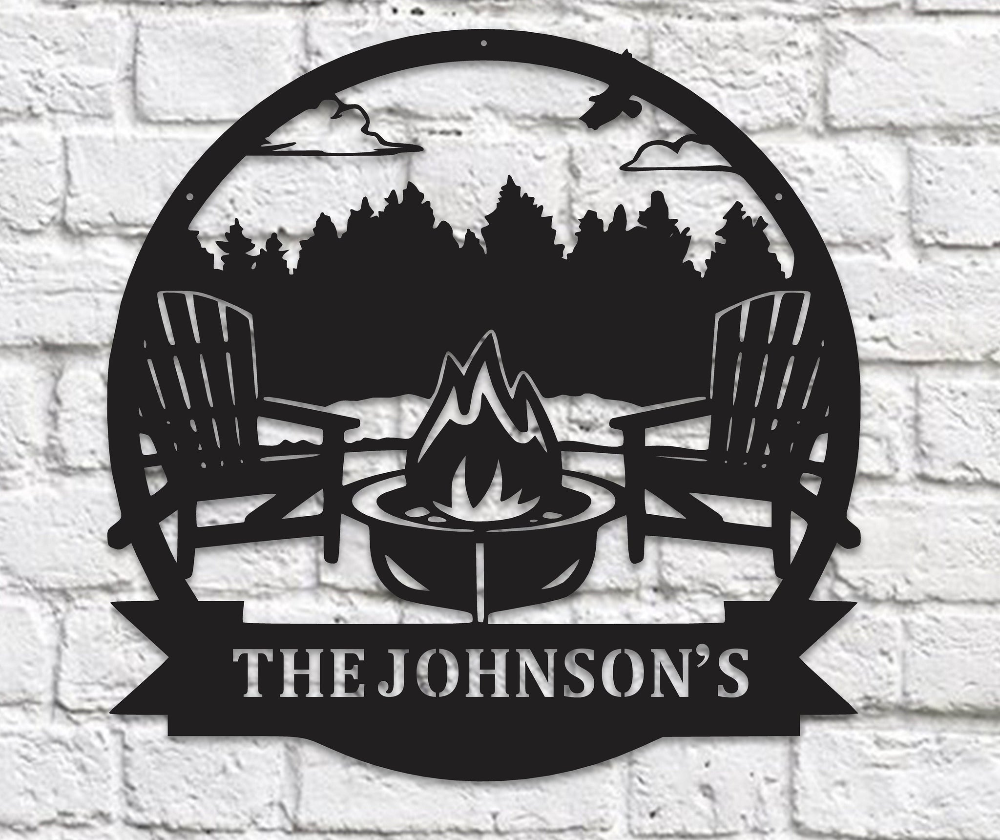 Personalized Campfire Metal Family Name Sign: Outdoor Decor