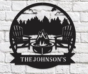 Personalized Campfire Metal Family Name Sign: Outdoor Decor