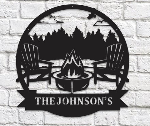 Personalized Campfire Metal Family Name Sign: Outdoor Decor