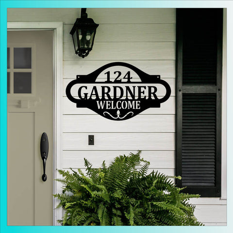 Personalized Metal Last Name Sign - Custom Outdoor Address Plaque