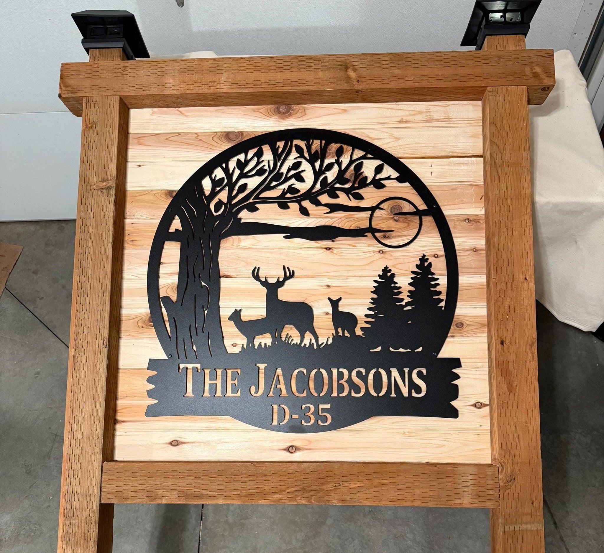 Mountain Deer Tree Scene sign Personalized Metal Monogram, Wedding Gift. Family Name Sign, Outdoor Name Sign, Last Name Sign,Front Door