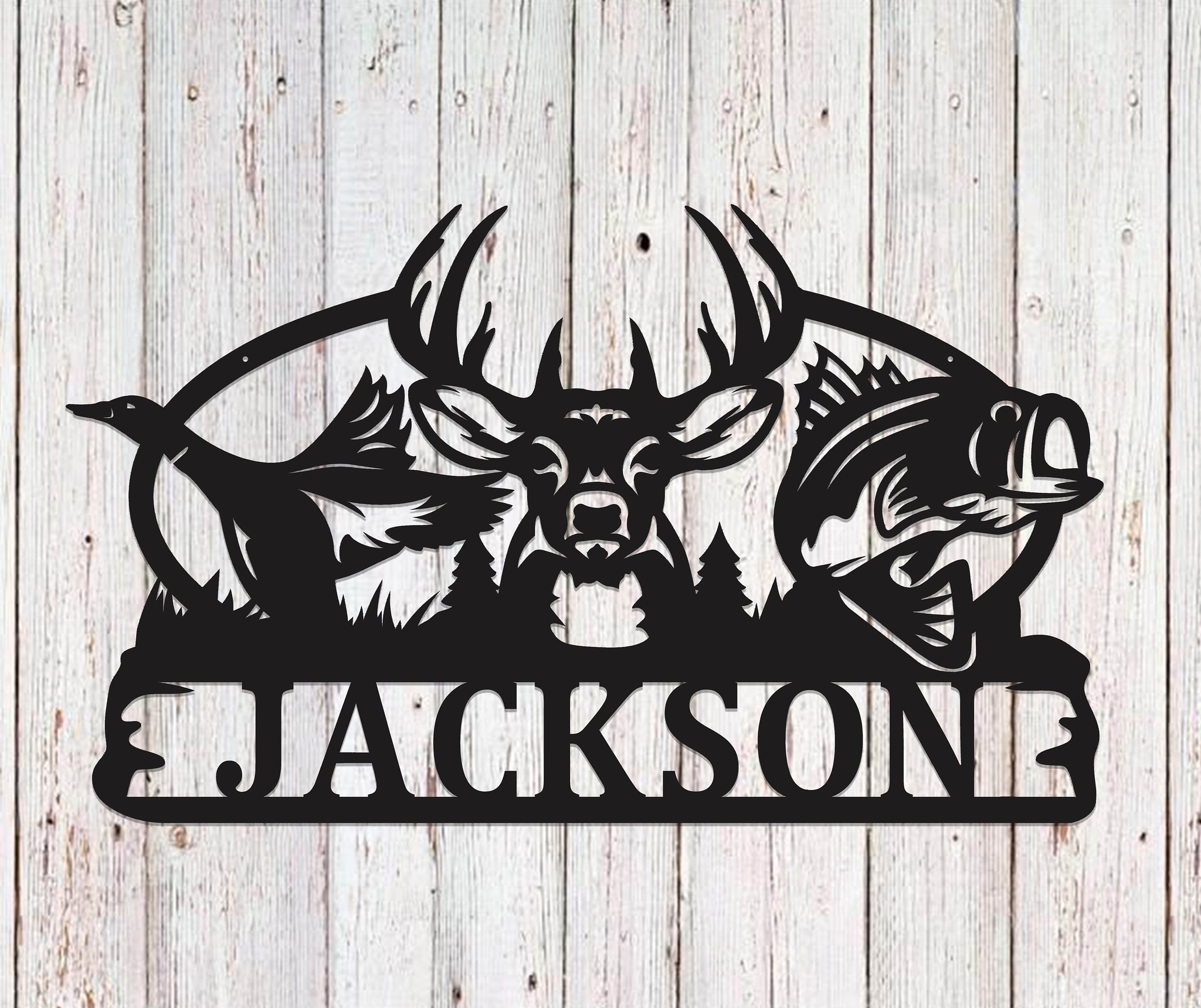Duck Bass Deer Scene Personalized last name