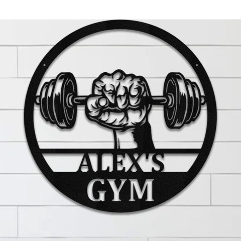 Personalized Gym Metal Sign: Workout Room Decor, Custom Name Monogram