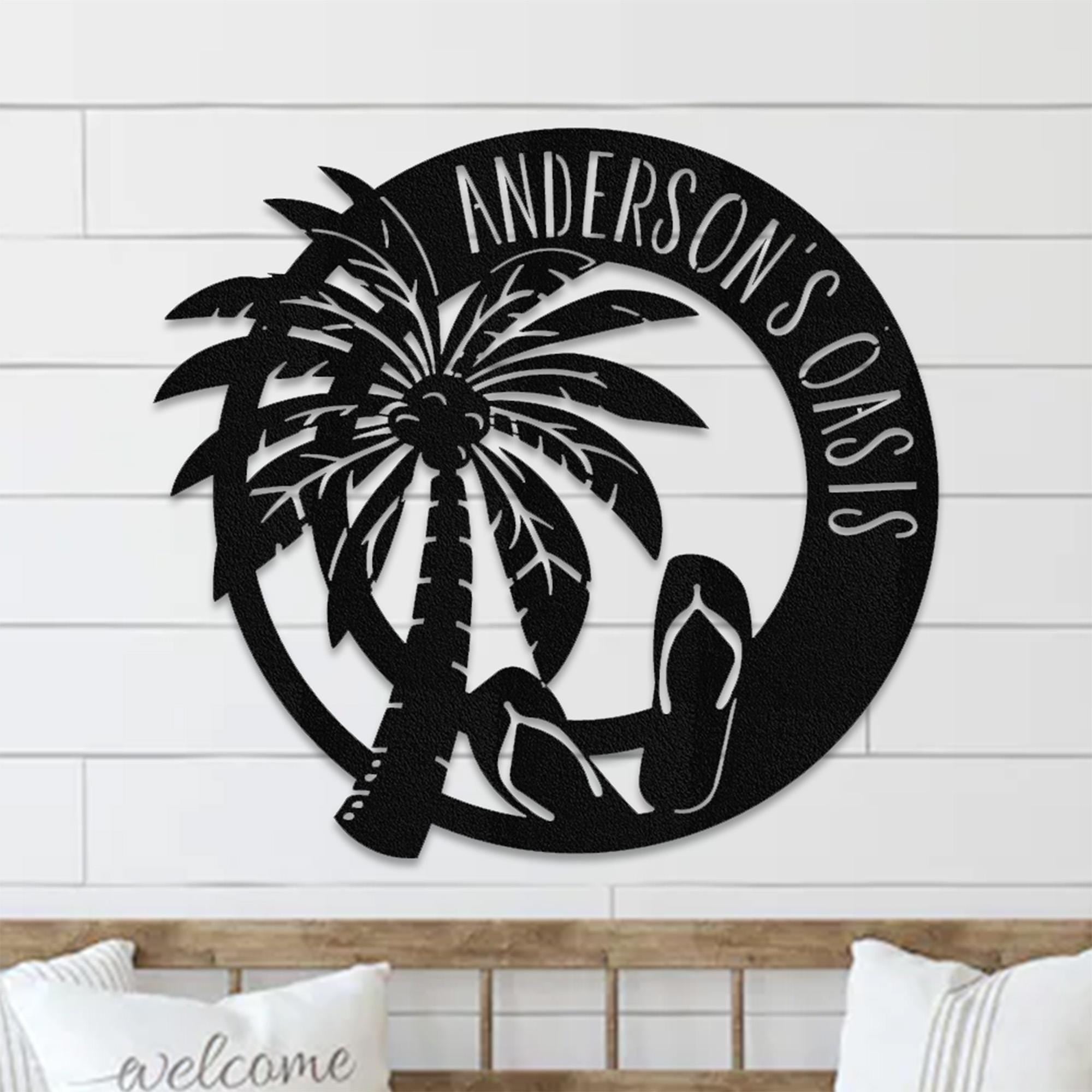Flip Flops Palm Trees sign Personalized Metal Monogram, Wedding Gift. Family Name Sign, Outdoor Sign, Anniversary, Last Name Sign,Front Door