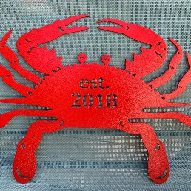 Crab metal art Chesapeake blue Personalized last name est Date Wedding Maryland