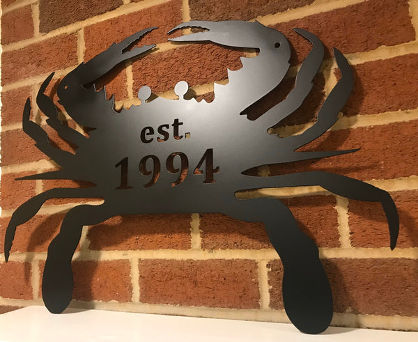 Crab metal art Chesapeake blue Personalized last name est Date Wedding Maryland