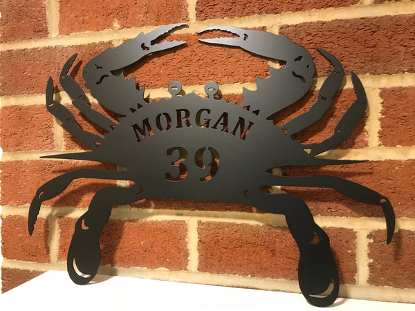 Crab metal art Chesapeake blue Personalized last name est Date Wedding Maryland