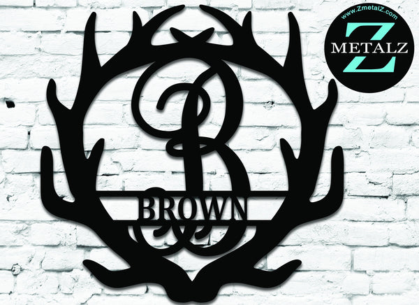 Letter Monogram with Name, Antlers - 001