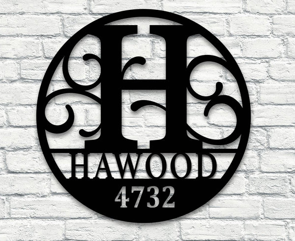 House Numbers with Letter Monogram and Name - 002